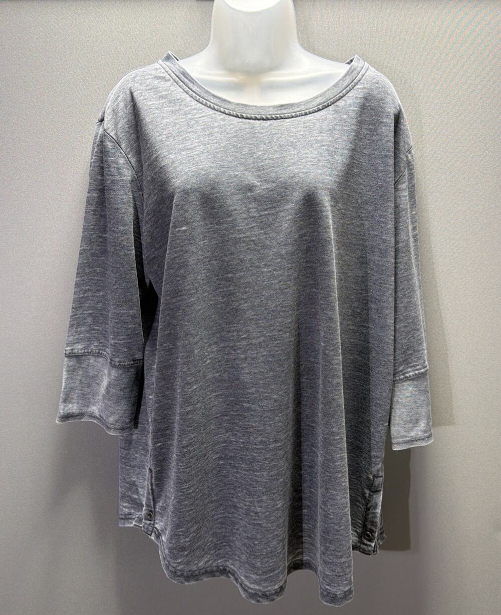 Jane and Delancey Women Mineral Wash Gray 3/4 Sleeve Top XL